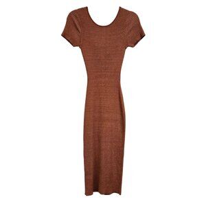 Naadam Women's XS Bodycon Reversible Ribbed Cotton Cashmere Blend Midi Dress Bri